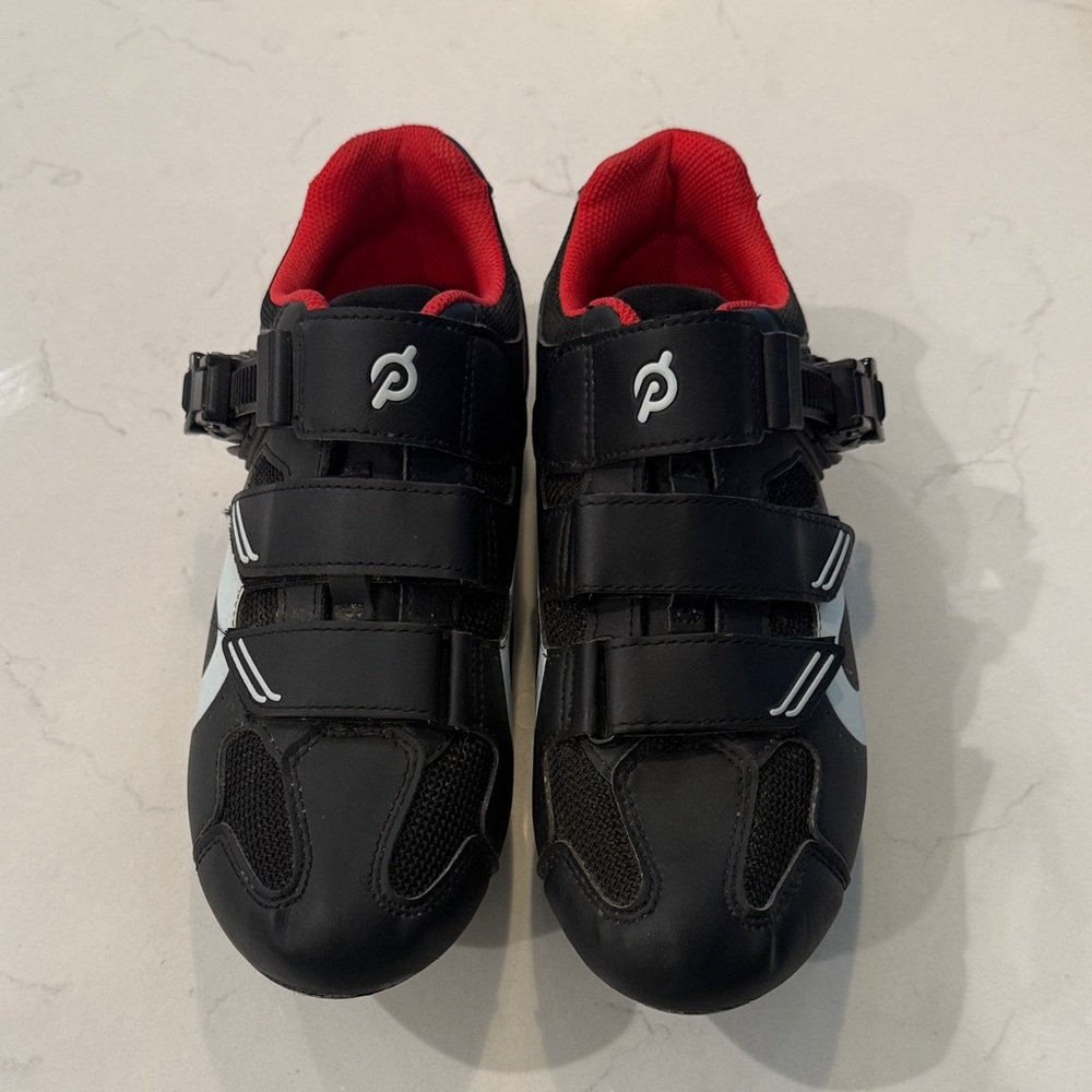 Black Cycling Shoes with Red Interior